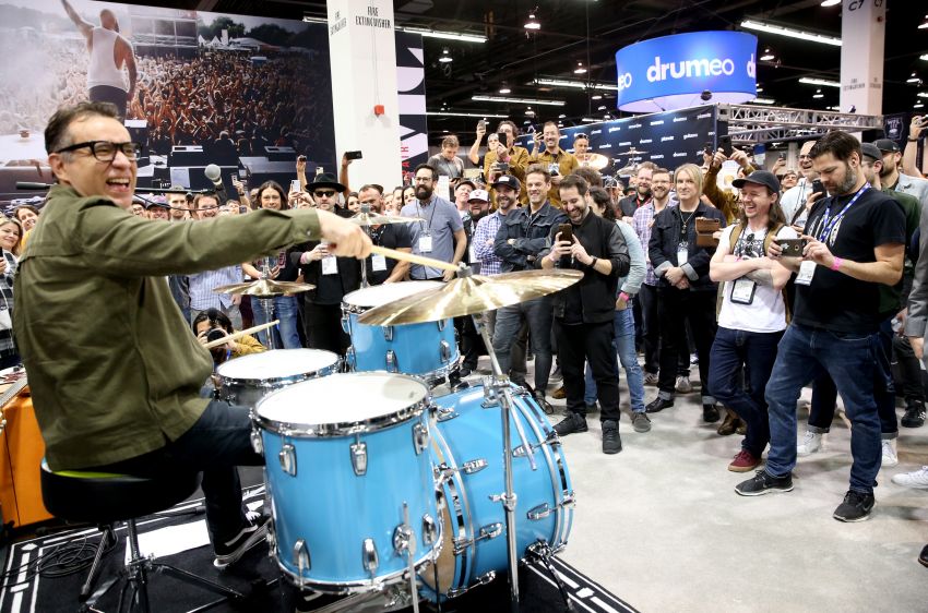 Fred Armisen makes an appearance at the Ludwig booth during the 2019 NAMM Show
